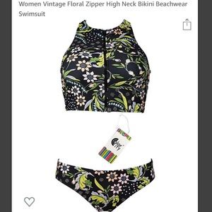 Color City Floral Zipper High Neck Swimsuit (M)